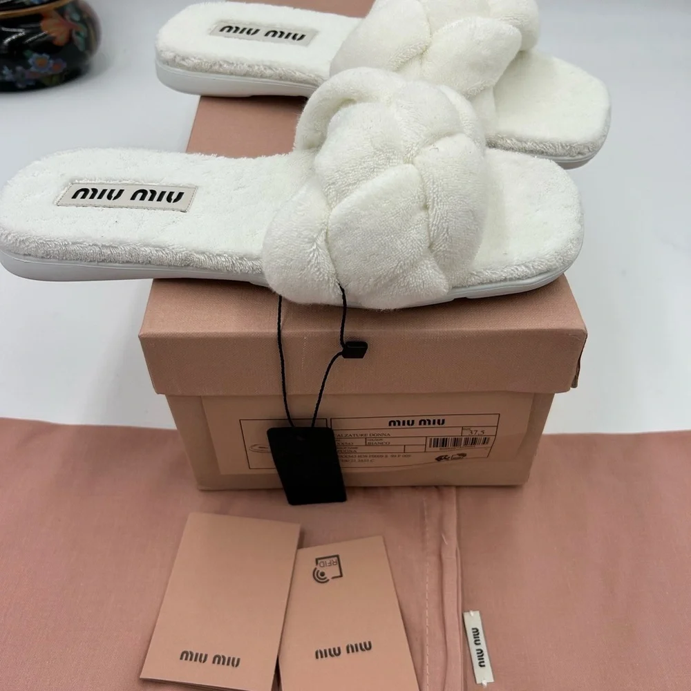 Women's Miu Miu Terry cloth slide sandals size 37.5 made in Italy - Picture 9 of 10